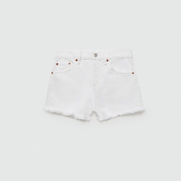 Mango Iconic Denim Shorts With Frayed Hem White Size 4 - Picture 7 of 14